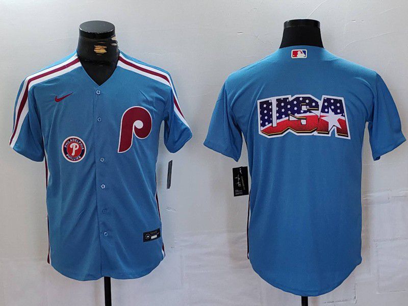 Men Philadelphia Phillies Blank Blue Throwback 2024 Nike MLB Jersey style 2